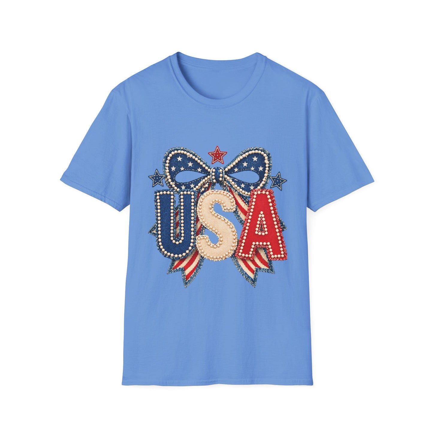 USA Patriotic T-Shirt — Sparkling Stars & Bow Fourth of July Tee