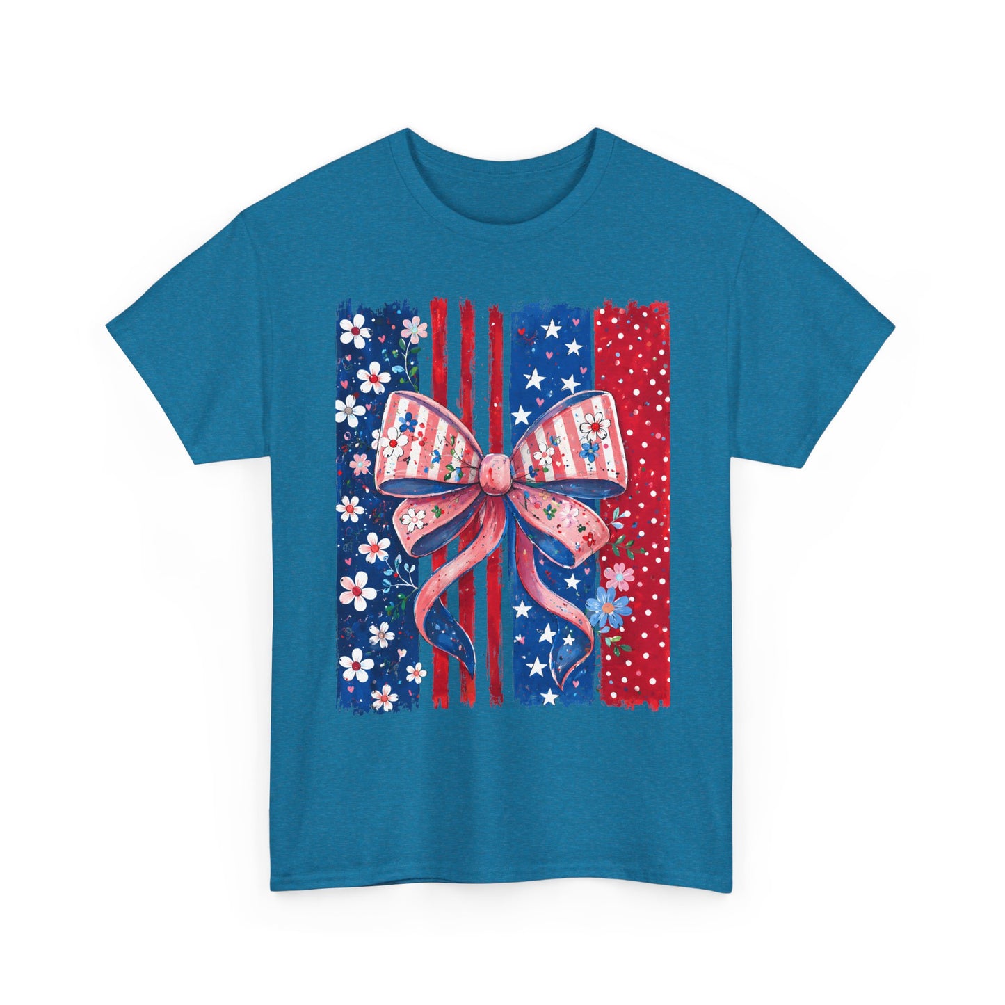 Patriotic Bow T-Shirt — American Flag Ribbon Floral Fourth of July Tee