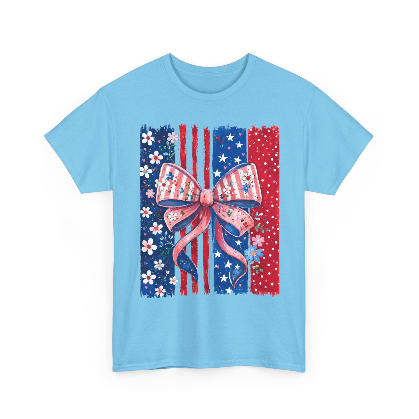 Patriotic Bow T-Shirt — American Flag Ribbon Floral Fourth of July Tee