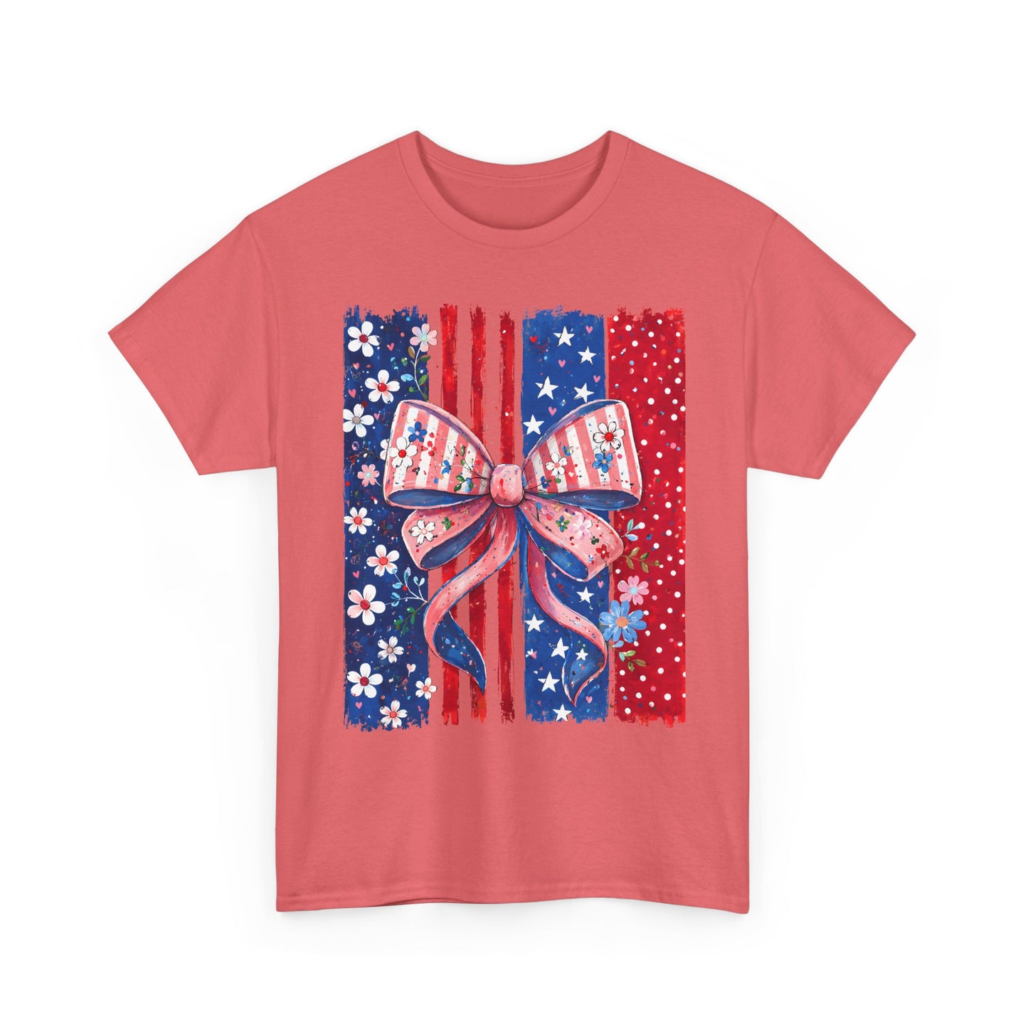 Patriotic Bow T-Shirt — American Flag Ribbon Floral Fourth of July Tee