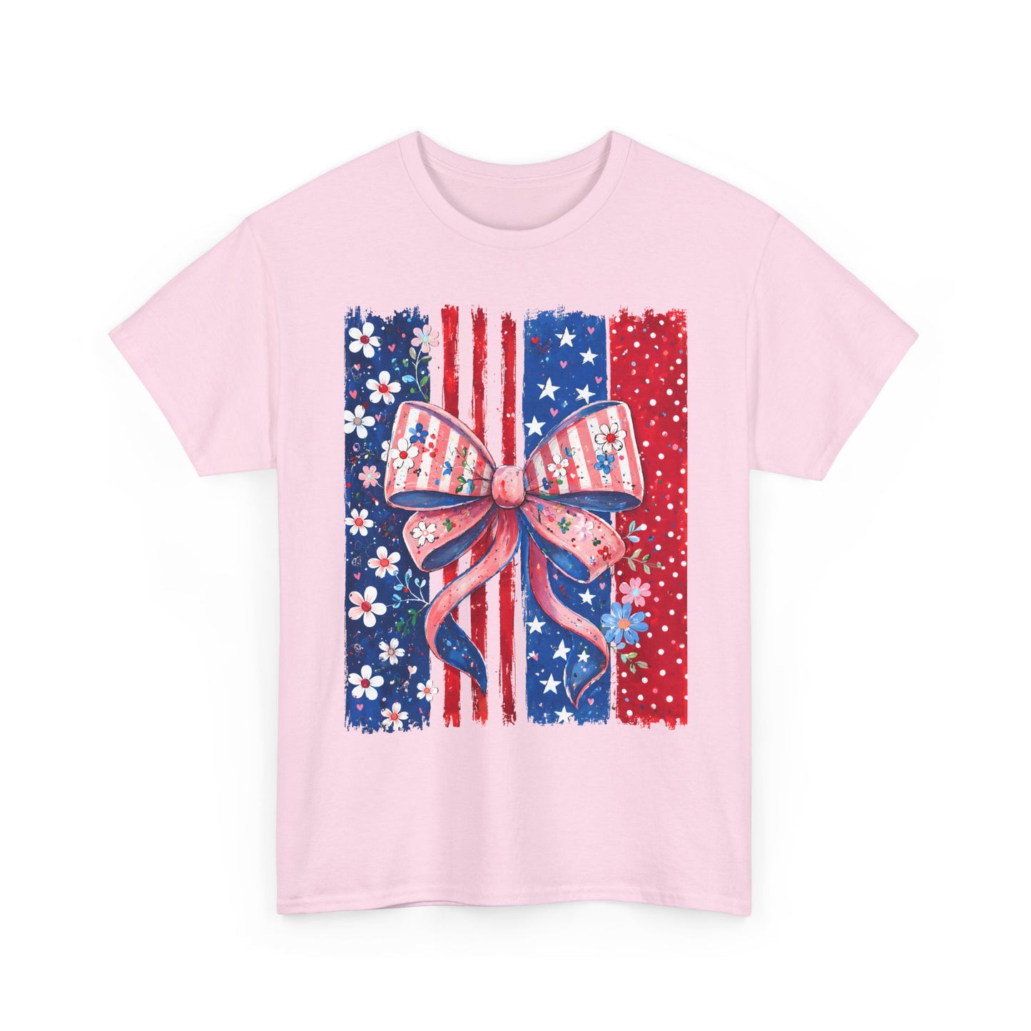 Patriotic Bow T-Shirt — American Flag Ribbon Floral Fourth of July Tee