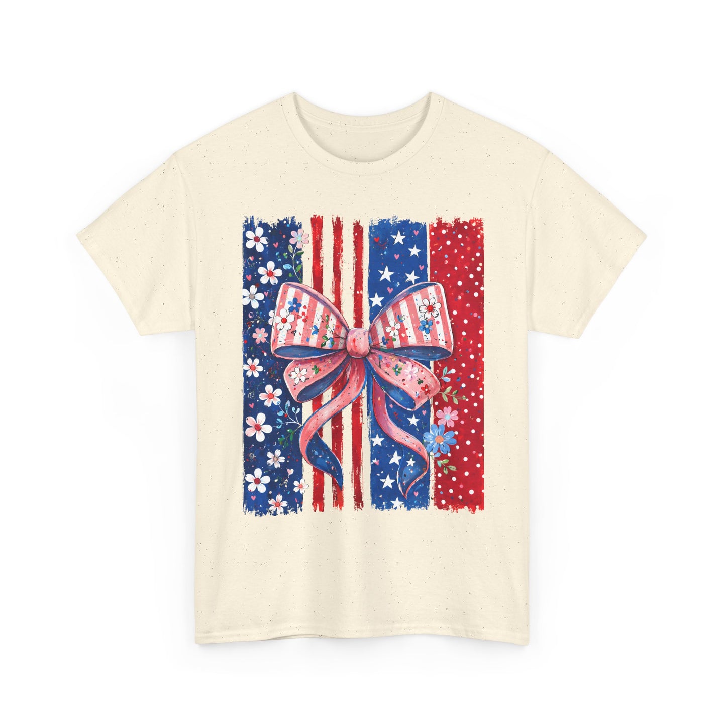 Patriotic Bow T-Shirt — American Flag Ribbon Floral Fourth of July Tee