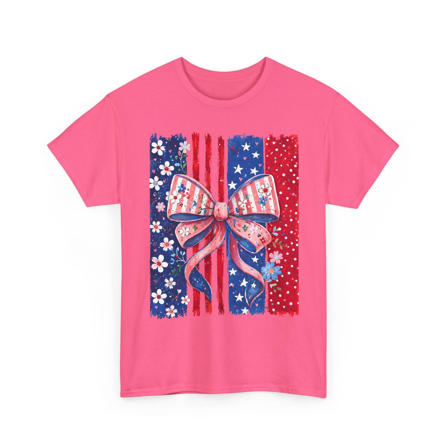 Patriotic Bow T-Shirt — American Flag Ribbon Floral Fourth of July Tee