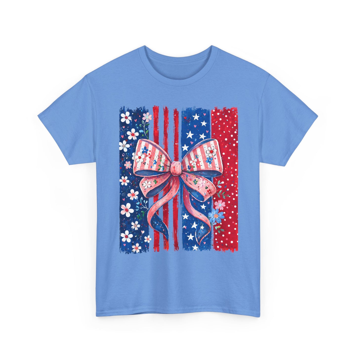 Patriotic Bow T-Shirt — American Flag Ribbon Floral Fourth of July Tee