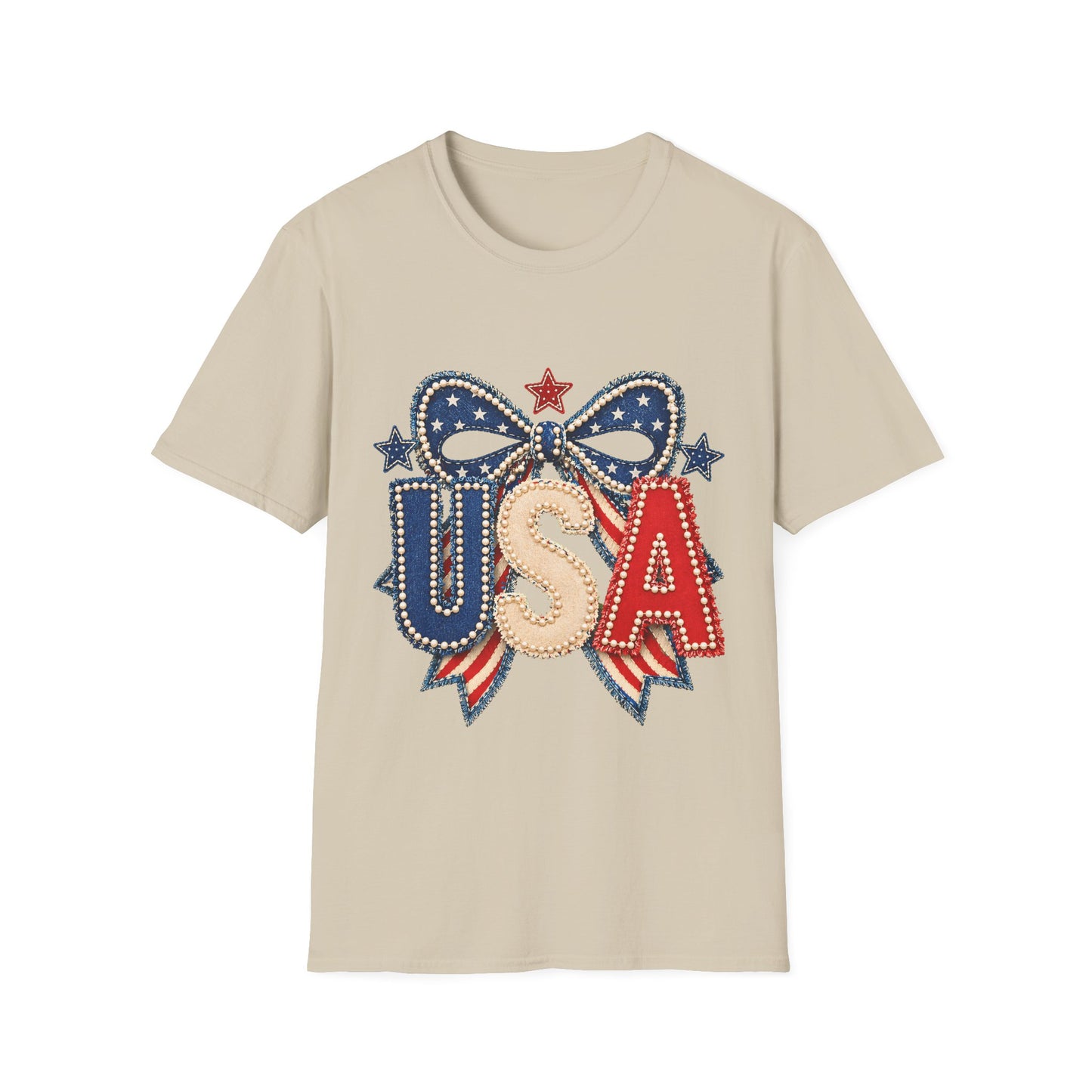 USA Patriotic T-Shirt — Sparkling Stars & Bow Fourth of July Tee
