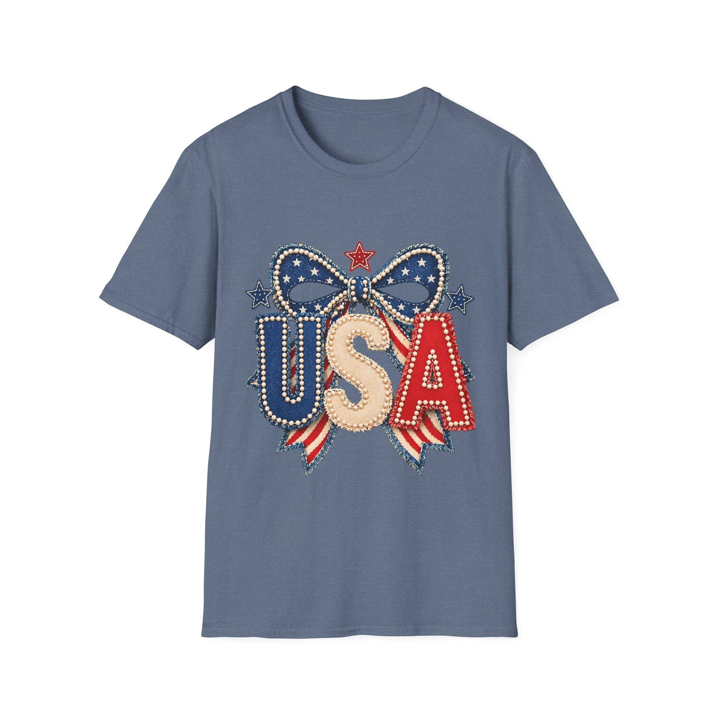 USA Patriotic T-Shirt — Sparkling Stars & Bow Fourth of July Tee
