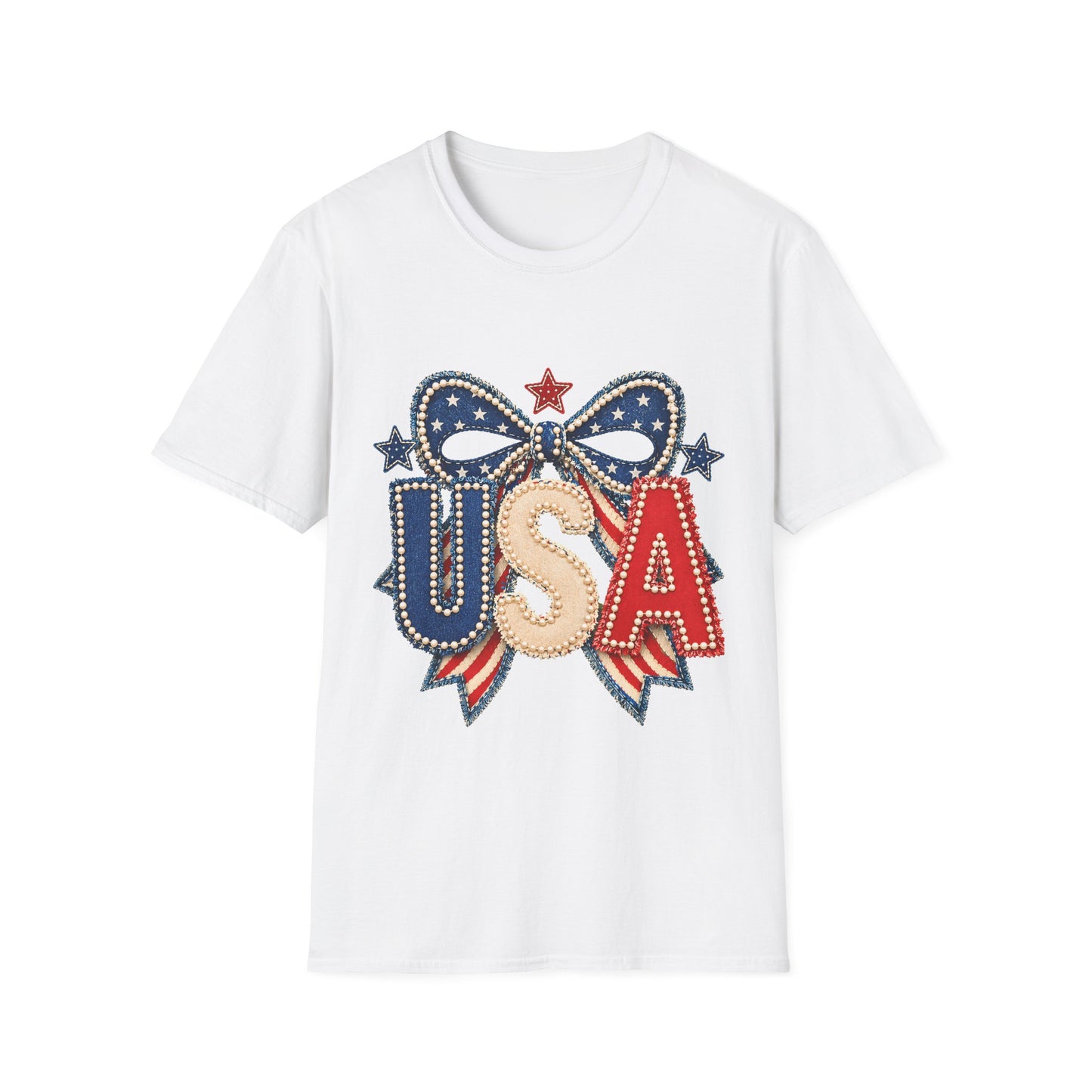 USA Patriotic T-Shirt — Sparkling Stars & Bow Fourth of July Tee