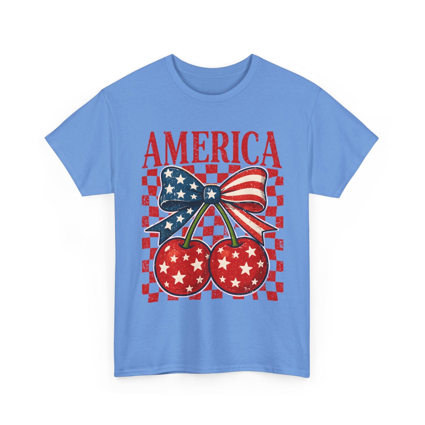 America Cherry T-Shirt — Patriotic USA Flag Bow Graphic Tee for 4th of July
