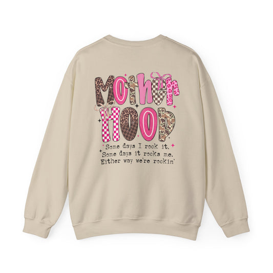 Crewneck Sweatshirt — "Motherhood: Some Days I Rock It" Graphic