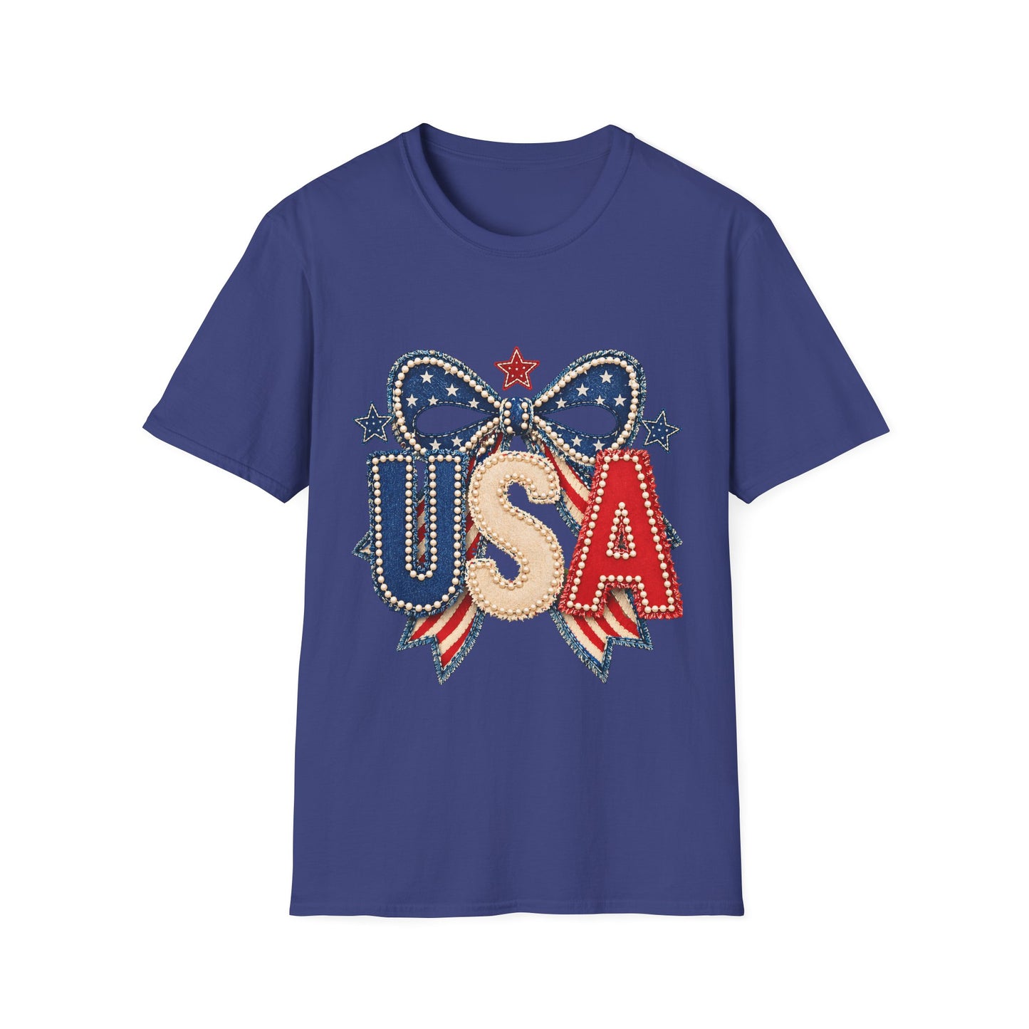USA Patriotic T-Shirt — Sparkling Stars & Bow Fourth of July Tee